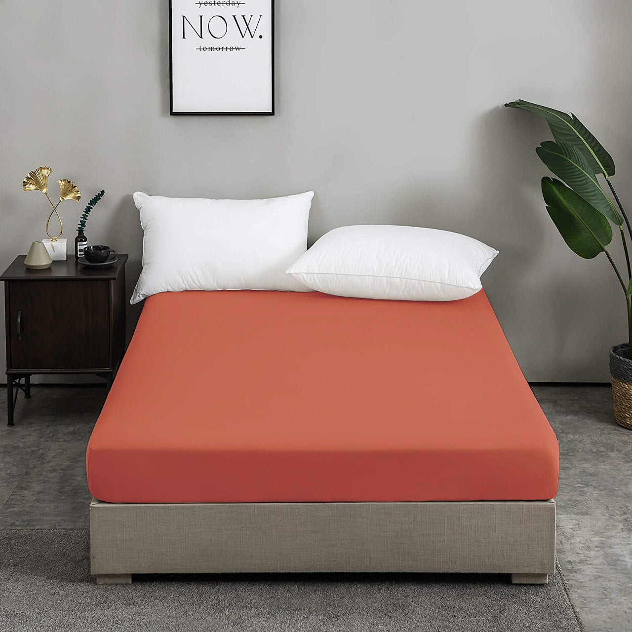 Drap Housse Couleur Uni Orange Brique Kasbah //  Doux & Antiallérgique