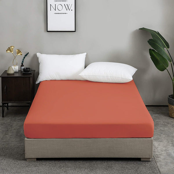 Drap Housse Couleur Uni Orange Brique Kasbah //  Doux & Antiallérgique