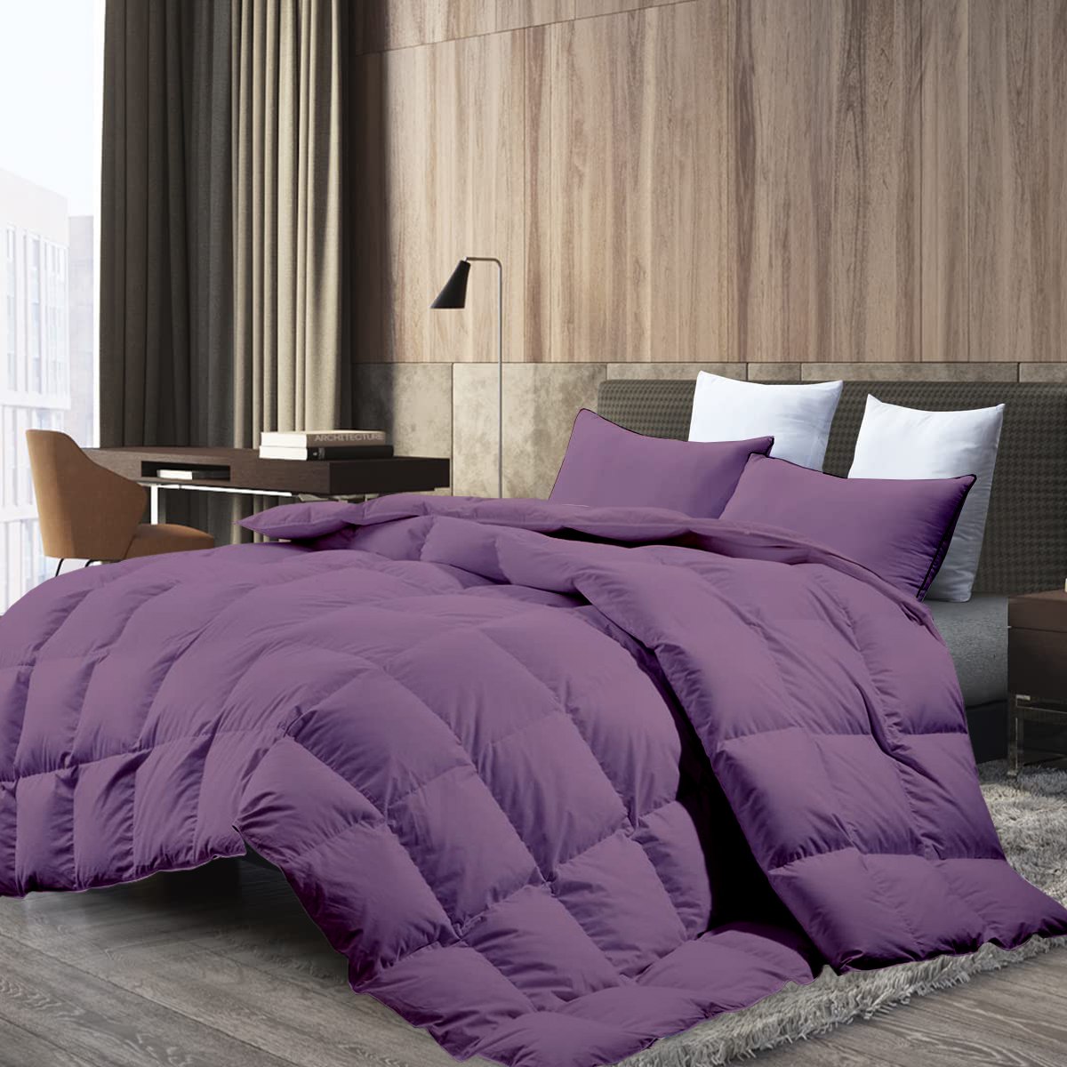 Couette Unie Violet Microgel MALABATA + Taies d'oreiller Offerte  // Chaude C°+++ & Antiallérgique