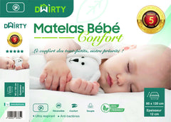 Matelas Bébé confort Blanc 60x120x12 cm : Le confort des tout-petit, notre priorité !