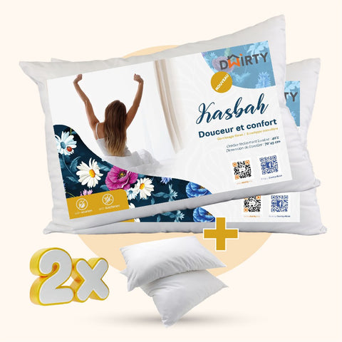 Pack 2 Oreiller Ferme Synthétique KASBAH = 2 Taies d'oreiller Blanc offert