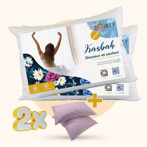 Pack 2 Oreiller Ferme Synthétique KASBAH = 2 Taies d'oreiller Rose offertes  // Doux & Antiallérgique