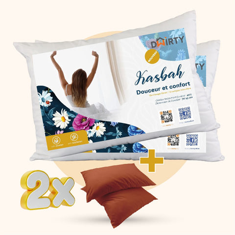 Pack 2 Oreiller Ferme Synthétique KASBAH = 2 Taies d'oreiller Orange Brique offert