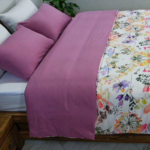 Housse de Couette Double Face 'Jardin Secret'  -Doux & Antiallergique - + Taie d'oreiller Offert