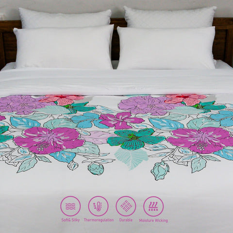 Housse de Couette Double Face 'Pétale d'Amour' -Doux & Antiallergique -+ Taie d'oreiller Offert