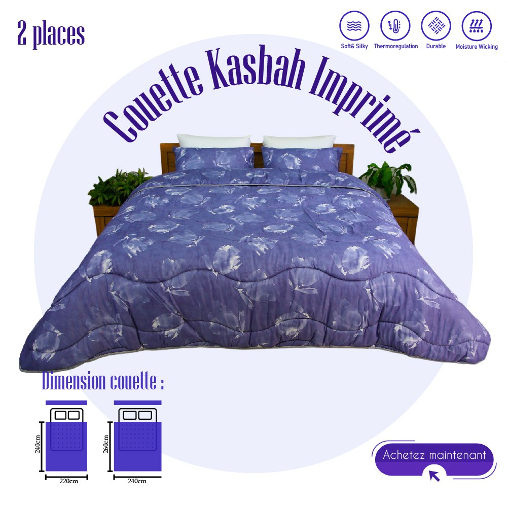Couette imprimée Kasbah Warda + Taie d'oreiller Offert  // Chaude C°++ & Antiallérgique