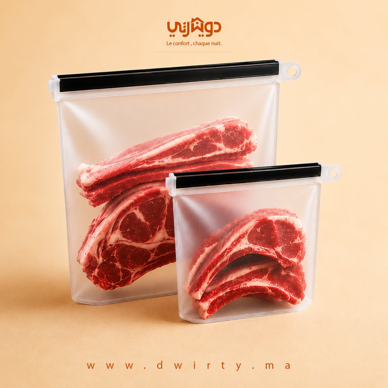 Sac Alimentaire pour Conservation des Aliments - Taille 1 L - Sac Alimentaire en Silicone Dwirty Maroc