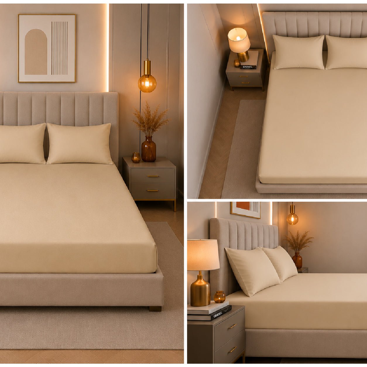 Set de drap Beige (Drap housse + 2 Taies d'oreiller) - Douceur Absolue - Dwirty Maroc