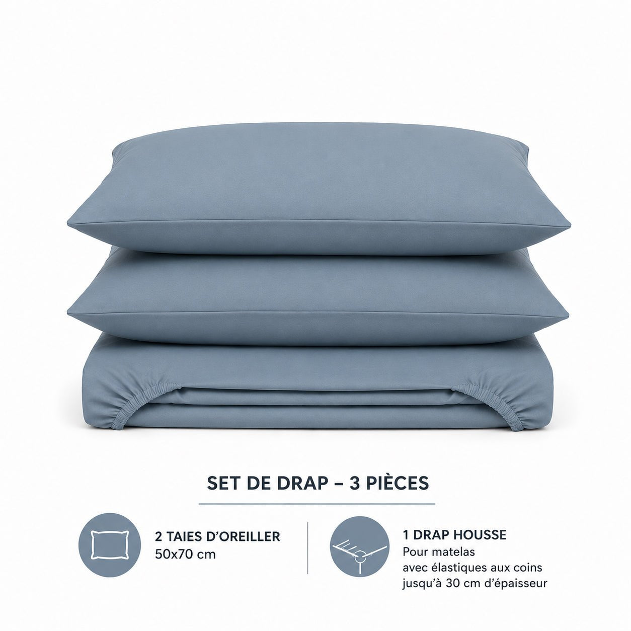 Set draps uni : drap-housse + 1 taie