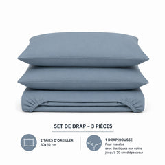 Set de Drap Bleu (Drap Housse + TO 50x70 cm) - Doux & Antiallergique - drap housse Dwirty Maroc