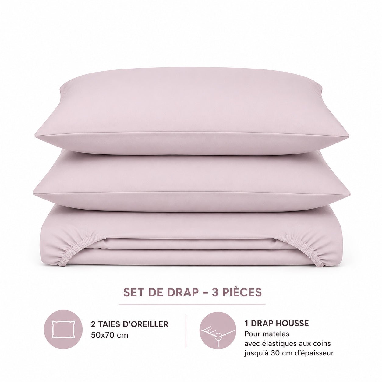 Set draps uni : drap-housse + 1 taie