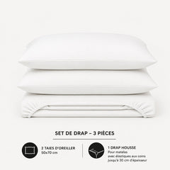 Set de drap uni Blanc (Drap housse + 2 Taies d'oreiller) - Douceur Absolue - Dwirty Maroc
