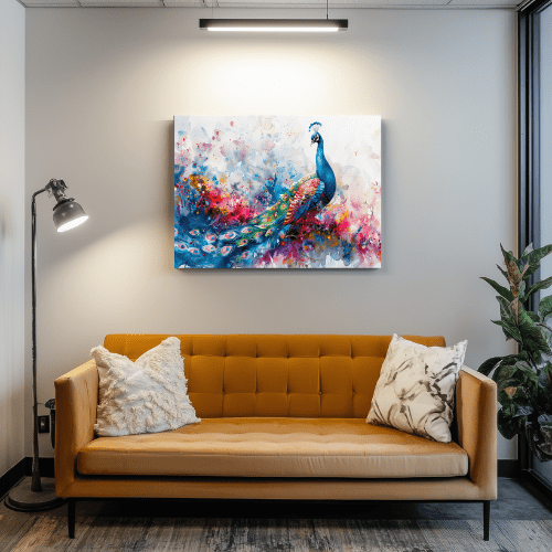 Tableau Paon Majestueux - Collection Lumières & Ombres 🦚 - tableau Décoratif Dwirty Maroc