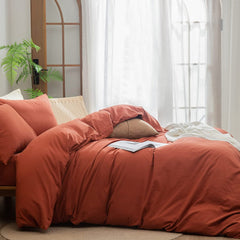 Housse Couette Orange Brique + Taies d'oreillers Offerts