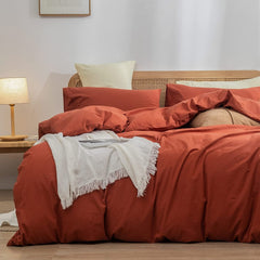 Housse Couette Orange Brique + Taies d'oreillers Offerts