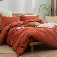 Housse Couette Orange Brique + Taies d'oreillers Offerts