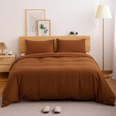 Housse Couette Marron + Taies d'oreillers Offerts