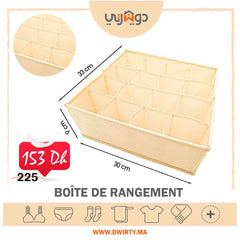 Pack 3 ensemble de boîte de rangement pour sous-vêtement multi-grilles pliable -Biege-