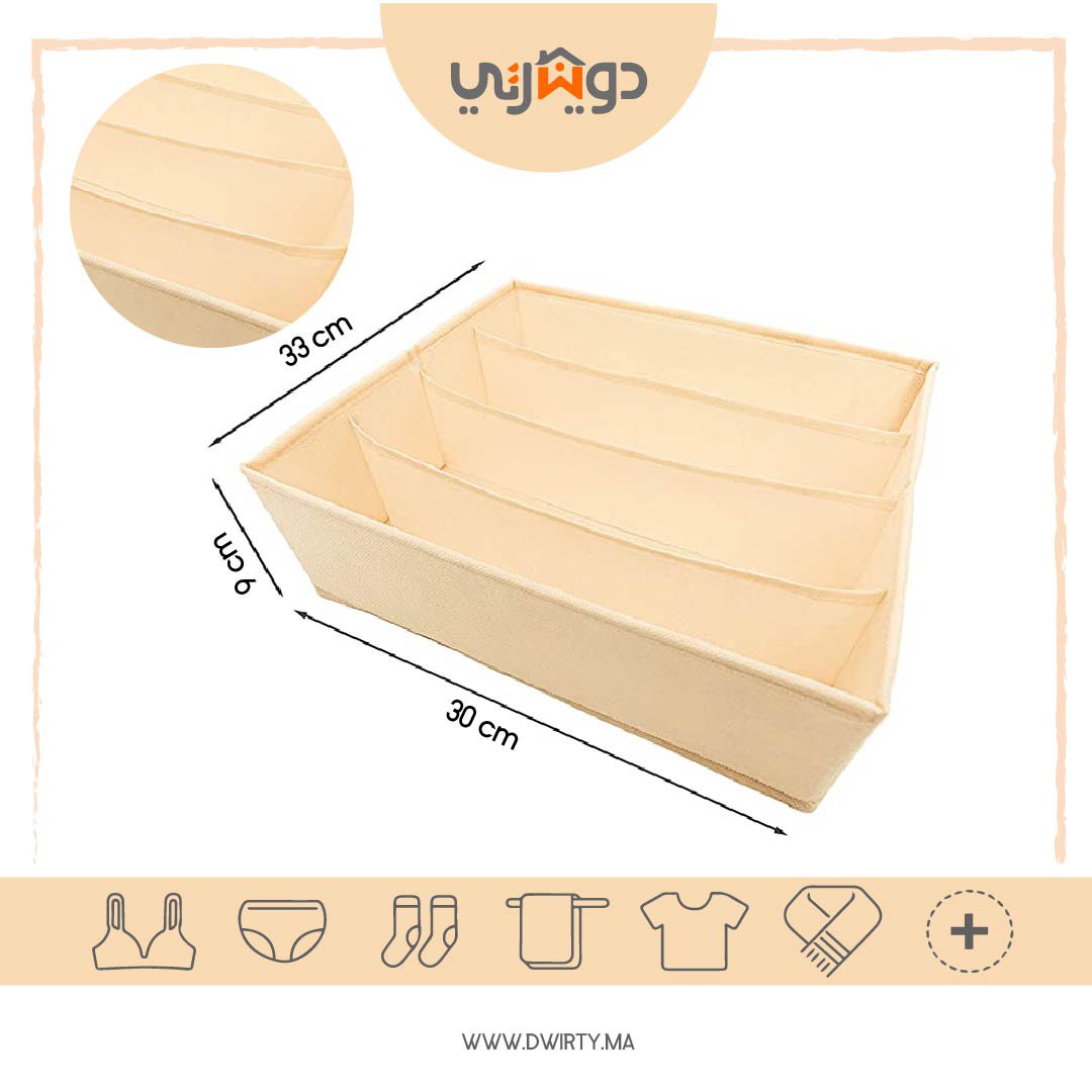 Pack 3 ensemble de boîte de rangement pour sous-vêtement multi-grilles pliable -Biege- // BF2024