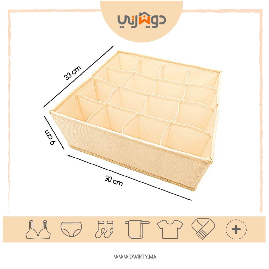 Pack 3 ensemble de boîte de rangement pour sous-vêtement multi-grilles pliable // BF2024