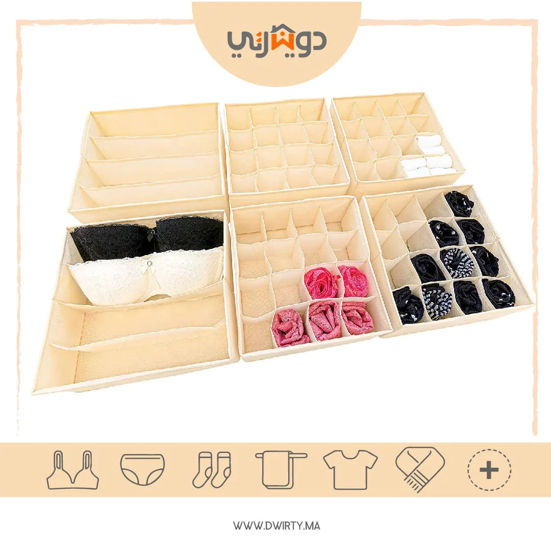 Pack 3 ensemble de boîte de rangement pour sous-vêtement multi-grilles pliable -Biege-