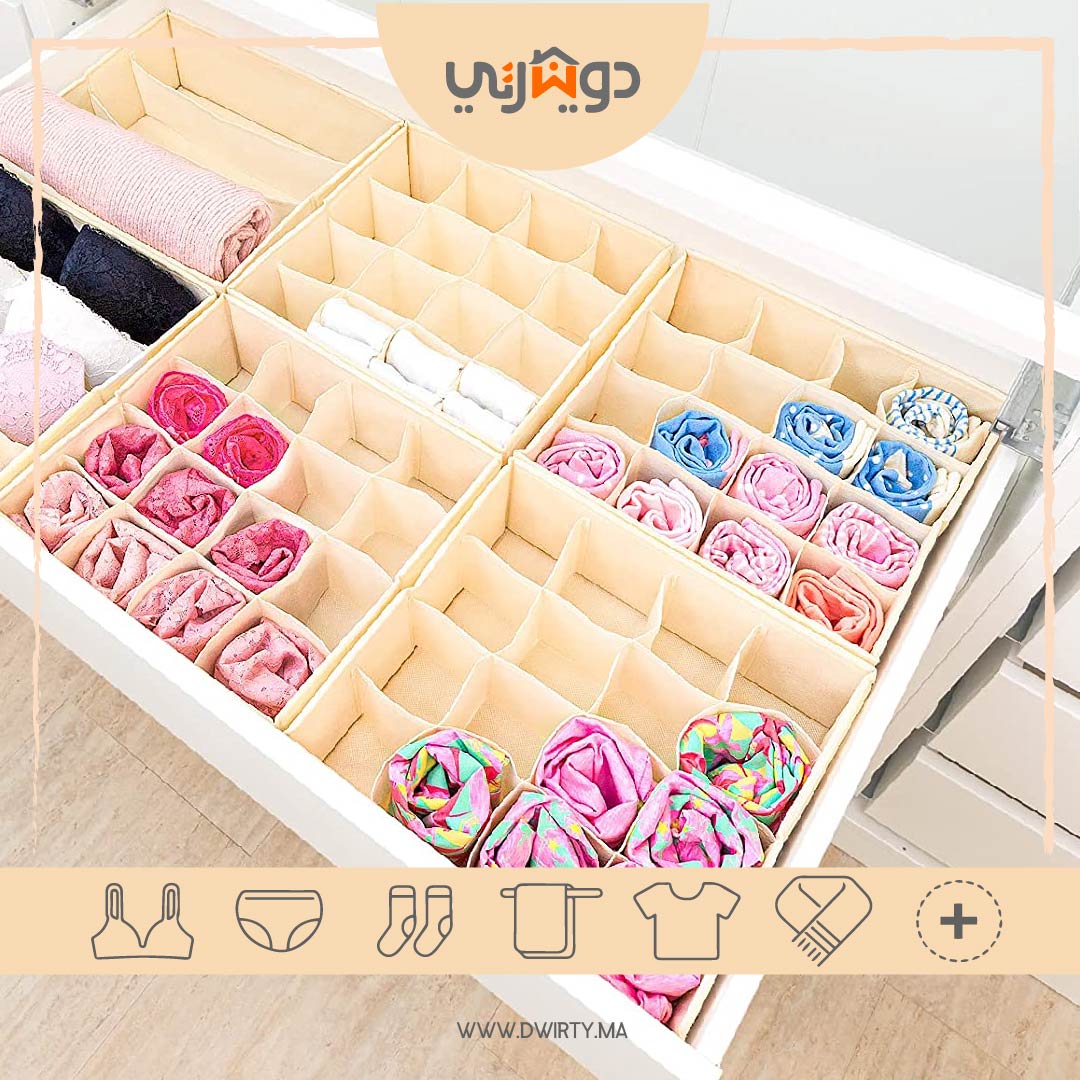 Pack 3 ensemble de boîte de rangement pour sous-vêtement multi-grilles pliable // BF2024