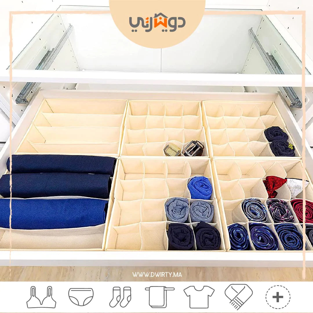 Pack 3 ensemble de boîte de rangement pour sous-vêtement multi-grilles pliable -Biege- // BF2024