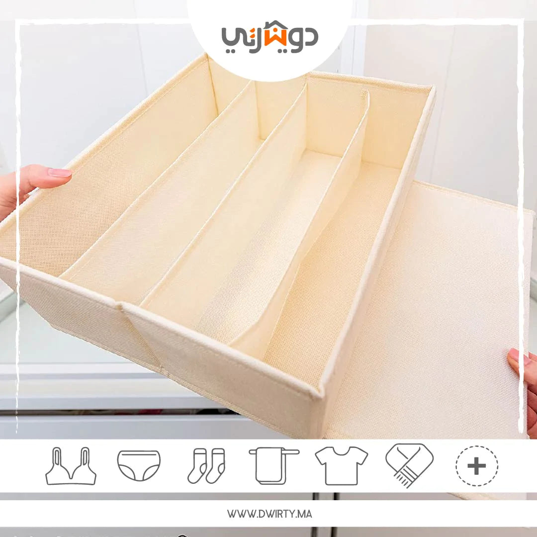 Pack 3 ensemble de boîte de rangement pour sous-vêtement multi-grilles pliable -Biege- // BF2024