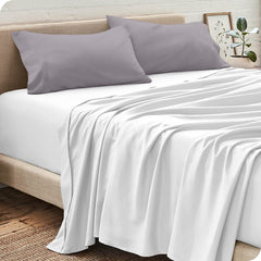 Pack Draps Gris Moyen (Drap Housse + Drap Plat + Taie Oreiller)  -Doux & Antiallergique -