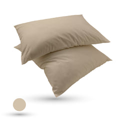 2 Taies d'oreiller Uni Beige Sable Doux & Antiallergique 50x70cm // offre 2024