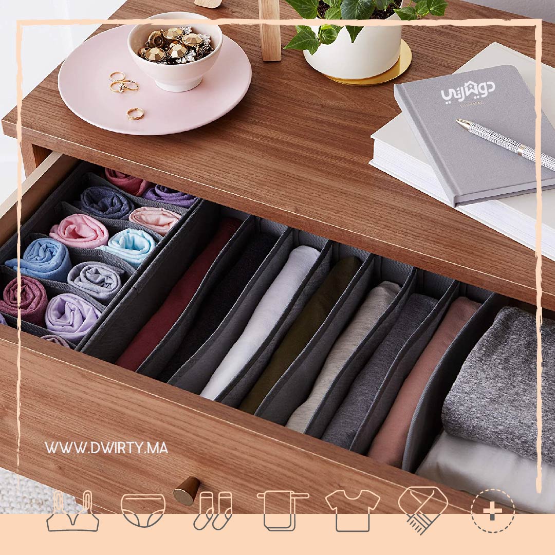 Pack 3 ensemble de boîte de rangement pour sous - vêtement multi - grilles pliable // BF2024 - Dwirty Maroc