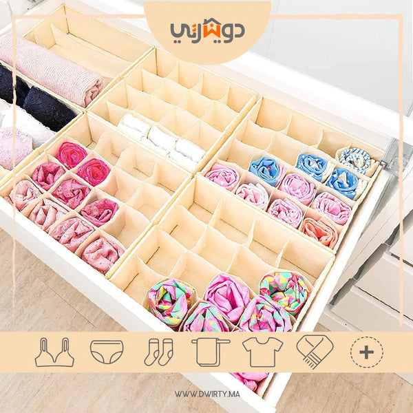 Pack 3 ensemble de boîte de rangement pour sous - vêtement multi - grilles pliable - Biege - // BF2024 - Dwirty Maroc