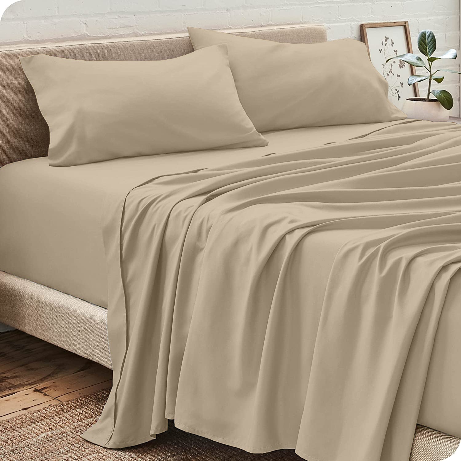 Pack Draps Beige Sable (Drap Housse + Drap Plat + Taie Oreiller) - Doux & Antiallergique - parure de draps Dwirty Maroc