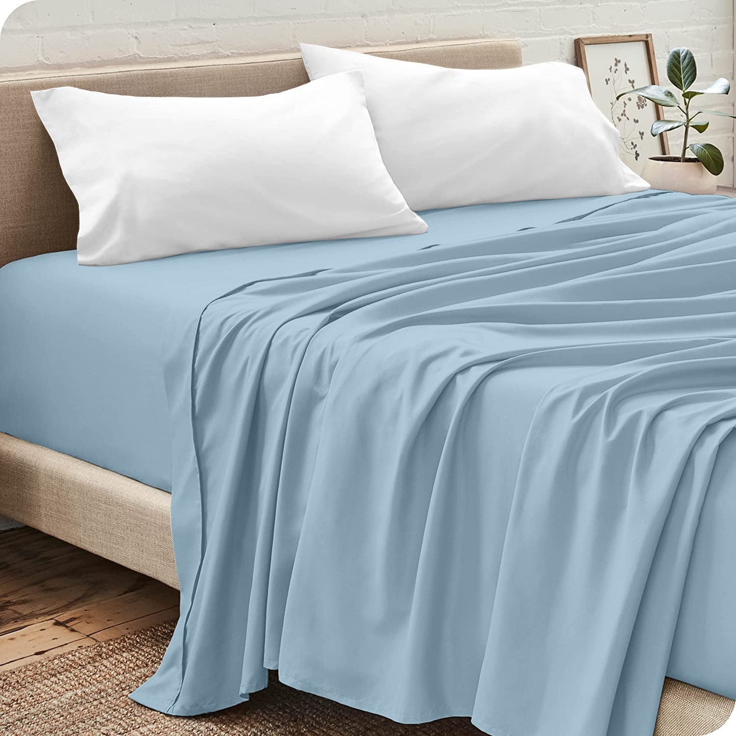 Pack Draps Bleu Glacier (Drap Housse + Drap Plat + Taie Oreiller) - Doux & Antiallergique - parure de draps Dwirty Maroc