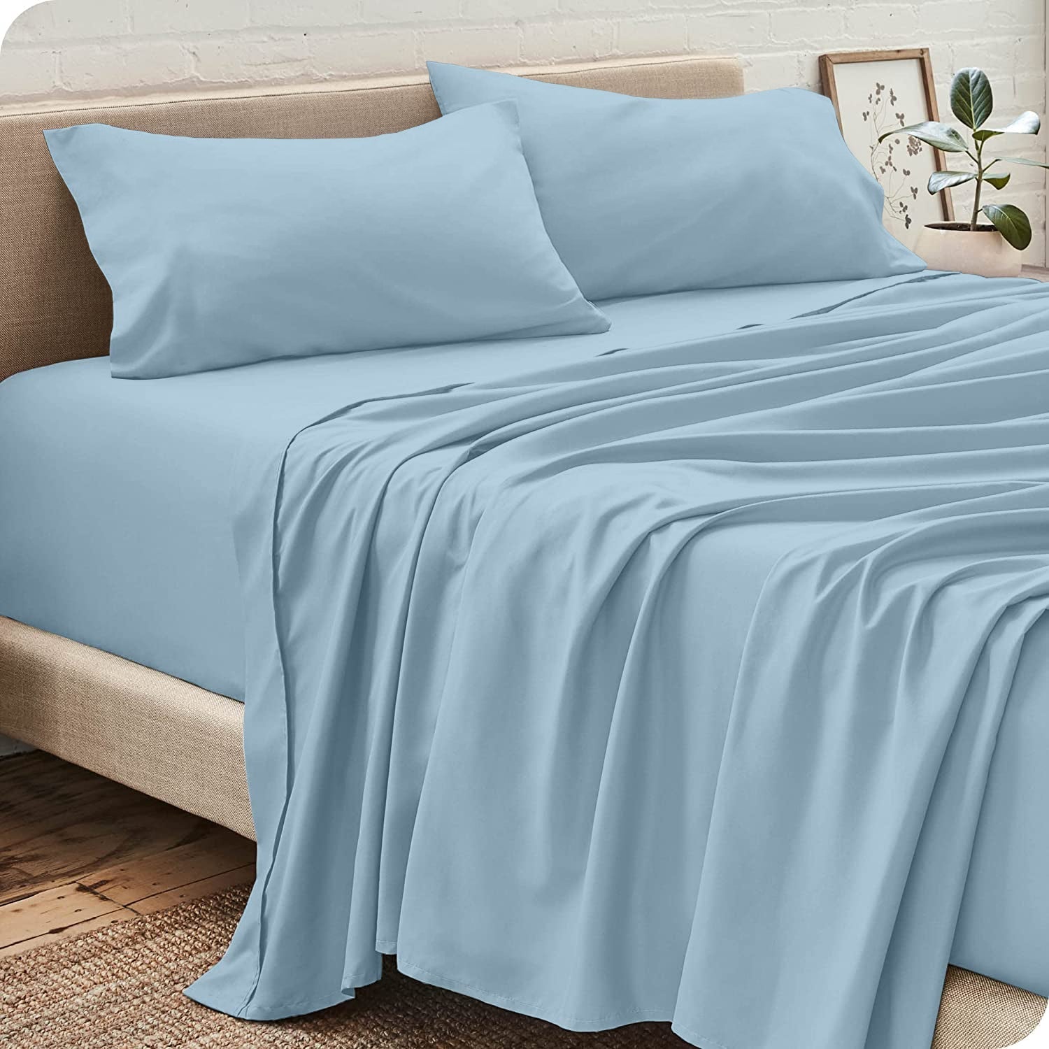 Pack Draps Bleu Glacier (Drap Housse + Drap Plat + Taie Oreiller) - Doux & Antiallergique - parure de draps Dwirty Maroc