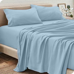 Pack Draps Bleu Glacier (Drap Housse + Drap Plat + Taie Oreiller) - Doux & Antiallergique - parure de draps Dwirty Maroc