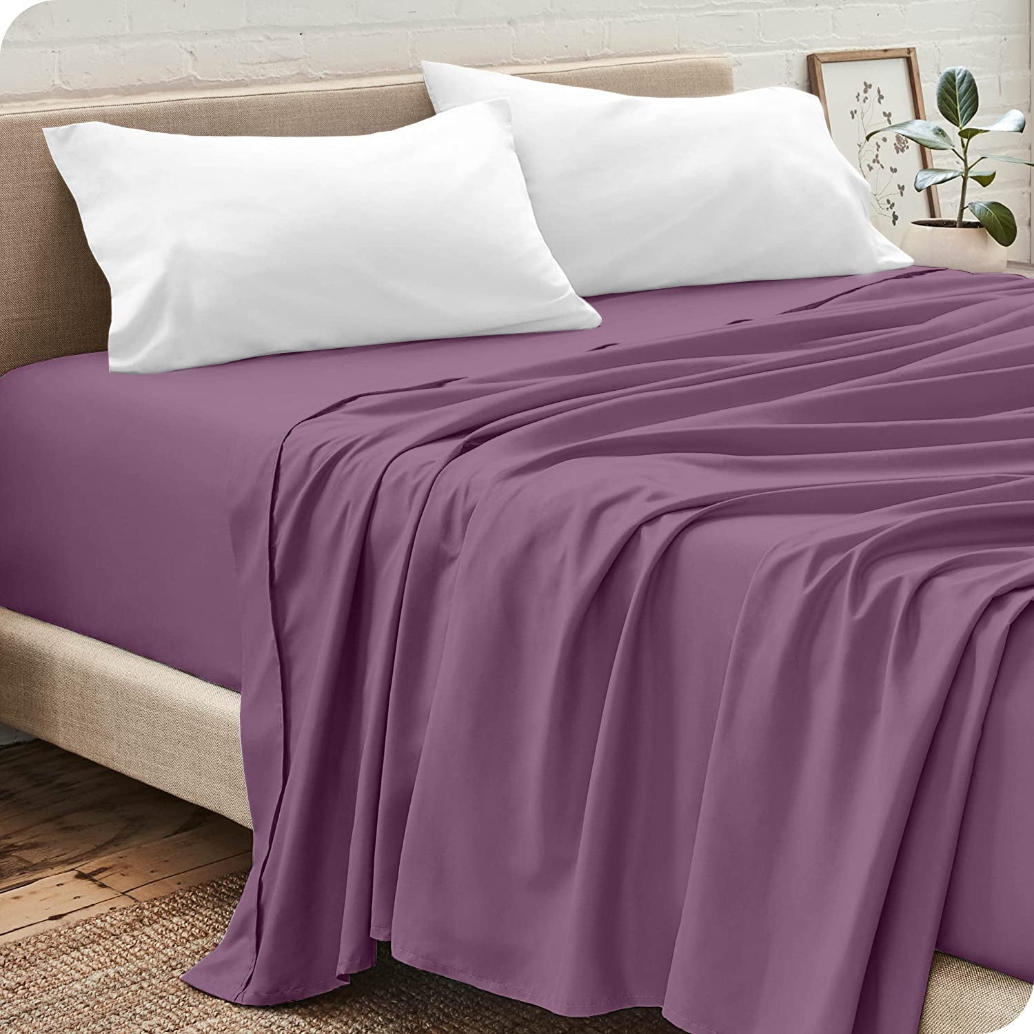 Pack Draps Violet (Drap Housse + Drap Plat + Taie Oreiller) - Doux & Antiallergique - parure de draps Dwirty Maroc