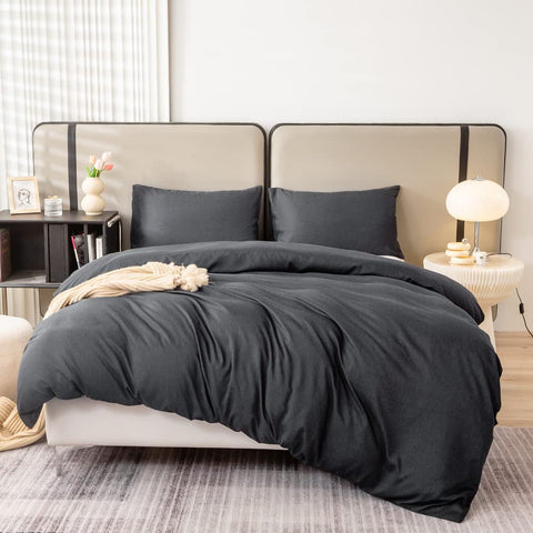 Housse Couette Gris Foncé + Taies d'oreillers Offerts